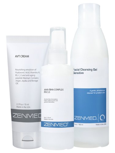 ZENMED Three Step Skin Care System - Advanced Vitamin Moisturizer AHA/BHA Complex to Unclogged Pores and Facial Cleansing Gel for Dry Oily Sensitive Troubled Skin