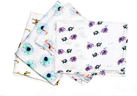 Little English Quality Muslin Squares cloth for Babies, Ultrasoft with 4 unique animal designs - Safari Friends - Pack of 4 - Size 60cm x 60cm