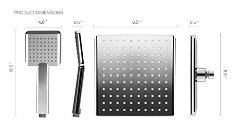 FLOWELL AMG and Enchante Accessories - Silicon Valley High Pressure Rainfall Shower Head Set (160 Jets - Combined) with Modern Design, Chrome Finish with Water Diverter and Hose, SH455A - Thumbnail 5