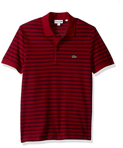 LacosteMen's Short Sleeve Striped Pique Polo-Regular Fit, Turkey Red/Blue Pigment Chine, 4X-Large