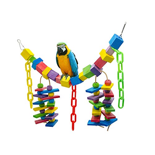 PINVNBY Bird Perch Parrot Rainbow Bridge Multicolored Natural Wooden Knots Blocks Macwa Toys Parakeet Chew Toy for Small and Middle Bird African Grey Cockatoos Eclectus Amazon
