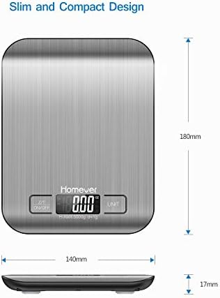Homever Balance de Cuisine Électronique, Balance numérique de cuisine de Haute Précision, Fonction Tare, Plus Large Plate-Forme, LCD Rétroéclairé, Auto-arrêt,5kg/11lb - Acier Inoxydable - Cuisine A Vivre Homever Balance de Cuisine Électronique, Balance numérique de cuisine de Haute Précision, Fonction Tare, Plus Large Plate-Forme, LCD Rétroéclairé, Auto-arrêt,5kg/11lb - Acier Inoxydable