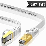 CableGeeker Cat7 Ethernet Cable 15ft (30 AWG High Speed Cable) Flat Cat7 Shielded Ethernet Cable Support Cat5/Cat6 Network,600Mhz,10Gbps - White Computer Cord for Router Xbox Modem