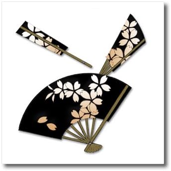 3dRose ht_54383_3 Japanese Fans with Flower Decorations-Iron on Heat Transfer Paper for White Material, 10 by 10-Inch