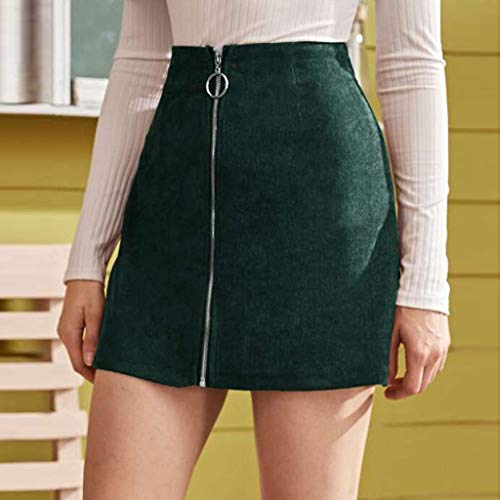 Women's Casual Zipper Front High Waist Mini Skirt Short Corduroy