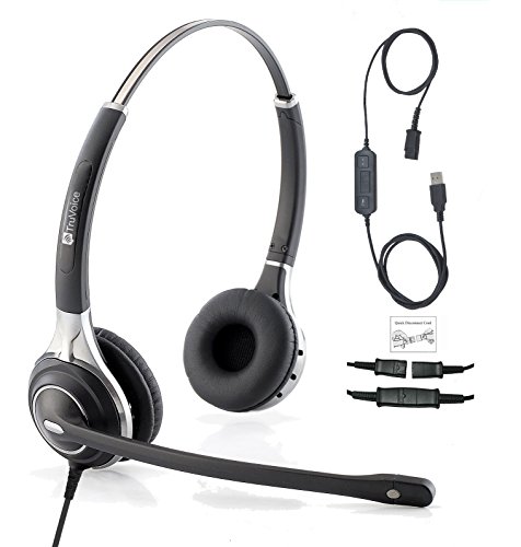 TruVoice HD-750 Premium Double Ear Noise Canceling Headset With Detachable USB Bottom cable including Call Controls and Mute Functionality (For USB Softphones, Laptops and Computers) Skype Compatible
