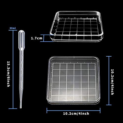 UPlama 10PACK Square Integrid Petri Dish with Lids,4 Inch Square Sterile Plastic Petri Dish Set with 100 Plastic Transfer Pipettes (3ml) Perfect Kit for School Science Fair Projects Birthday Parties