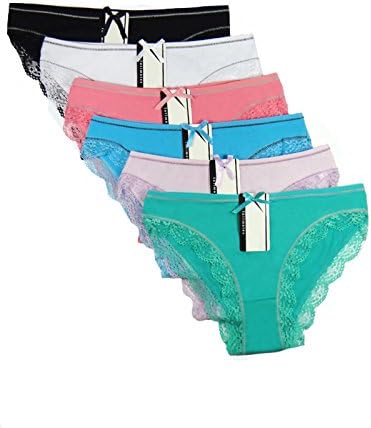 6pcs Women's Underwear Cotton Sexy Lace Panties Everyday Briefs Lingerie Girls Ladies Knickers M L XL for Women (M)