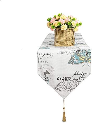 Bettery Home Cotton Linen Vintage Printed Table Runner with Tassel for Kitchen Dining Room Decor, 12 x 70 Inches