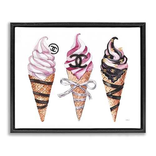 Stupell Industries 'Pink Glam Ice Cream Trio'| Floating Frame Canvas Art