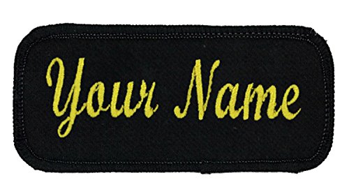 Name patch Uniform or work shirt personalized Identification tape Embroidered Sew On, Hook Fastener or Iron on, Black/Black Script, SEW ON
