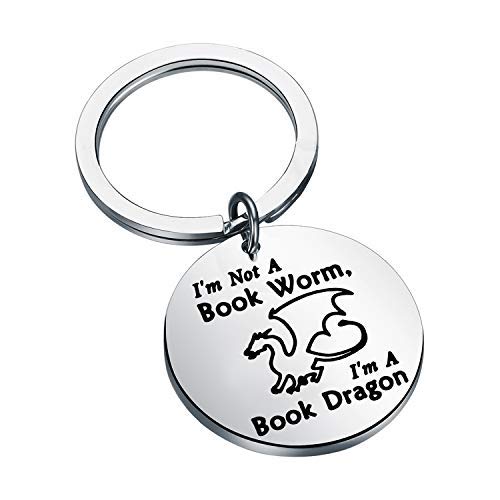 NOBRANDS Book Lover Gift Reading Lover Gift Book Keychain I'm Not A Book Worm I'm A Book Dragon Literary Reading Jewelry Book Club Keyring Gift for Book Lover Reader Bibliophile Librarian (silver)