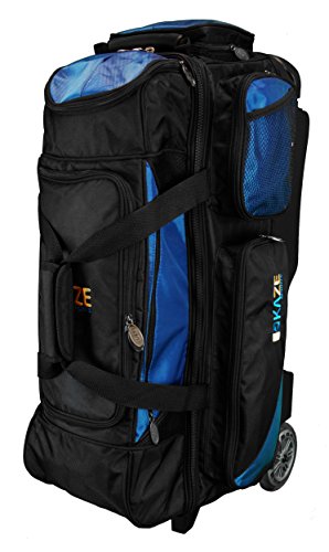 KAZE SPORTS 3 Ball Bowling Roller with Color Match Add On Spare Tote and Accessories Pack (Blue)