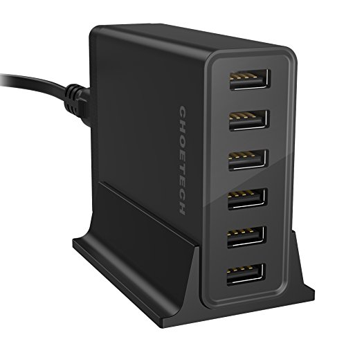 CHOETECH 50 Watt 6 Port Desktop Rapid USB Charger Multi Port USB Charger Travel Wall Charger Adapter with Auto Detect Technology for Note 5/S6 Edge+/iPhone 6s/iPhone 6s Plus and Other Device