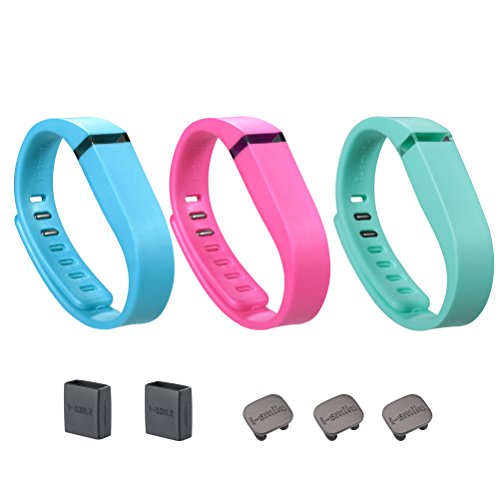 i-smile 3PCS Replacement Bands with Metal Clasps for Fitbit Flex / Wireless Activity Bracelet Sport Wristband / Fitbit Flex Bracelet Sport Arm Band (No tracker, Replacement Bands Only) & Silicon Fastener Ring For Free (Lake blue&Pink&Teal, Small)