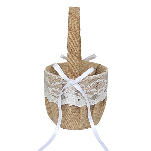 ARKSU 5pcs Wedding Sets Flower Girl Basket + Ring Bearer Pillow + Guest Book Pen + Pen Set Holder + Bride Garter Rustic Bridal Wedding Shower Ceremony Anniversary