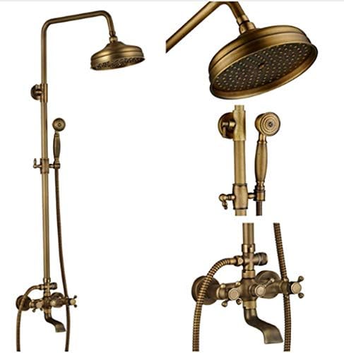 Rainfall Wall Mount Bath Shower Mixer Taps Brass Antique Bathroom Shower Set Column Dual Handle Shower Faucet 360 Rotate Spout,C