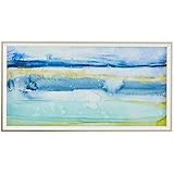Marca Amazon - Stone & Beam abstracto azul y verde océano costero impresión enmarcada pared arte decoración, 32 "W x 17" H, marco beige