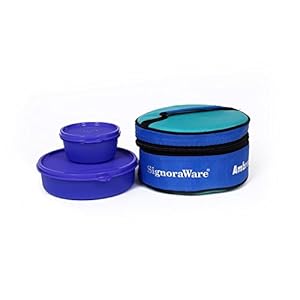 Signoraware Small New Classic Plastic Lunch Box with Bag Small, Deep Violet