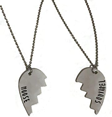 Set of BFF necklace Squirrel and Moose Pair / Aluminum and Stainless Steel Pair