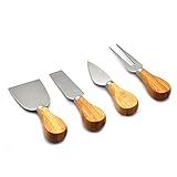 Elemart(TM) 4 Pieces Set Steel Stainless Cheese Slicer Cheese Cutter Cheese Knives with Wood Handle
