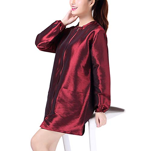 KAHOT Professional Salon Smock Stylist Jacket Cosmetology Uniform Zipper Hairdressing Cape Hairdresser Work Clothes Hair Beauty SPA Guest Client Kimono Gown (XL, Wine red)