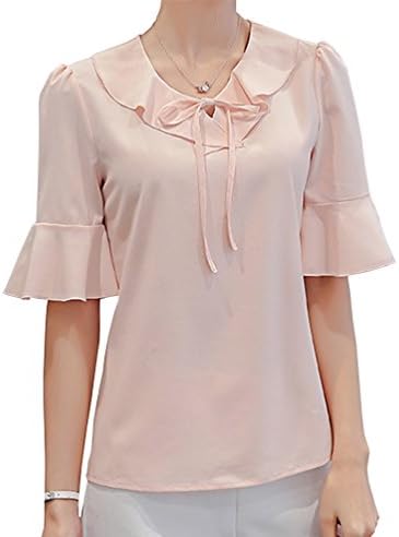 UbdehL Women's Polyester Blouse Short Sleeve Tops Petite Elegant Shirt Clothing