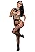 Jelove Women Sexy Crotchless Fishnet Bodystocking Striped Bodysuit Lingerie Set (Black-1)