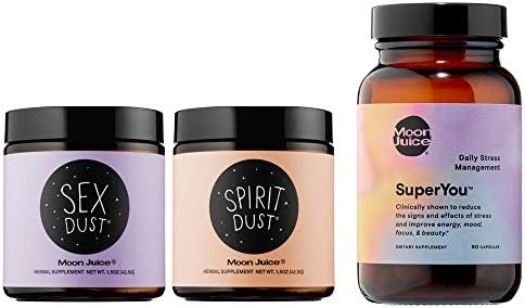 Moon Juice Beauty Supplement Set Of 3! SuperYou Daily Stress Management, Sex Dust, and Spirit Dust! Adaptogenic Blend Of Lusty Superherbs That Help Combat The Effects Of Stress! Gluten Free And Vegan!
