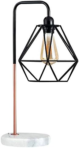 HLLZL Retro Black/Chrome Metal & White Marble Base Table Lamp - Complete with a Gloss Black Metal Basket Cage Shade