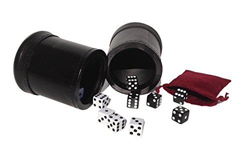 Alex Cramer Company Golden Gate Dice Cup Set of 2 with 10 "Tuxedo Dice, a Drawstring Pouch and a Book of Dice Games (Includes Liar's Dice) (Dice Cup Set)