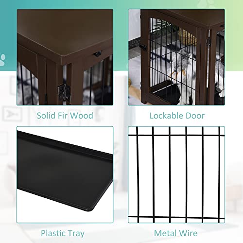 PawHut 4 in 1 Furniture Style Dog Crate End Table, Pet Gate, Dog Fence
