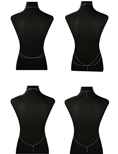 Finrezio Thin Sexy Gold Cross Body Belly Chains Necklace Jewelry for Women 4Pcs a Set