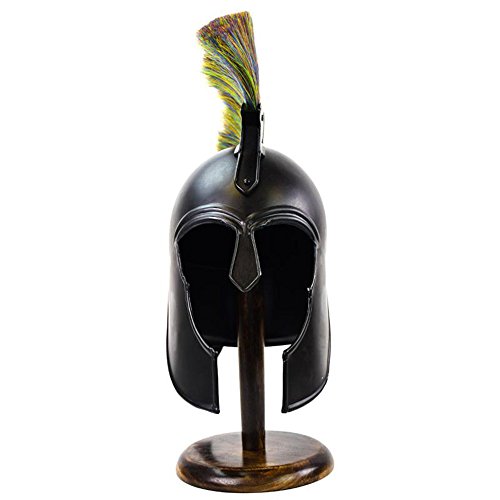 Black Corinthian Style Achilles Trojan Helmet Multicolor Plume