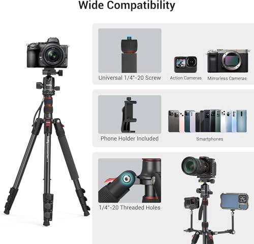 SmallRig Trípode Monopie para Cámara, 71" Trípode de Aluminio, Cabeza Esférica 360° Desmontable, Carga 33 LB, Altura Ajustable 16"-71", Carga Máxima 15kg, para Cámara y Celular - 3935