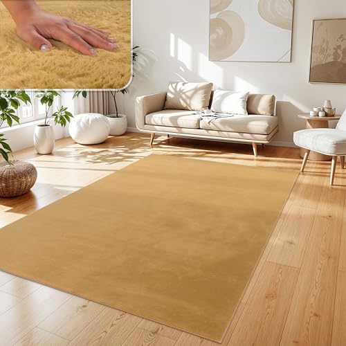 Paco Home Teppich Wohnzimmer Kunstfell weich waschbar modern elegant pflegeleicht Felloptik Uni Seidenglanz flauschig Hochflor, Grösse:200x280 cm, Far