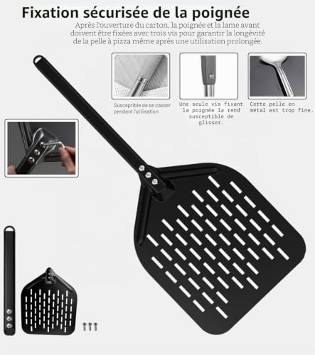 ZUGJOZD Set of perforated pizza peel, anodized aluminum pizza peel with comfortable and removable handles, including 7 and 12 in pizza shovel for turning and transporting pizzas.