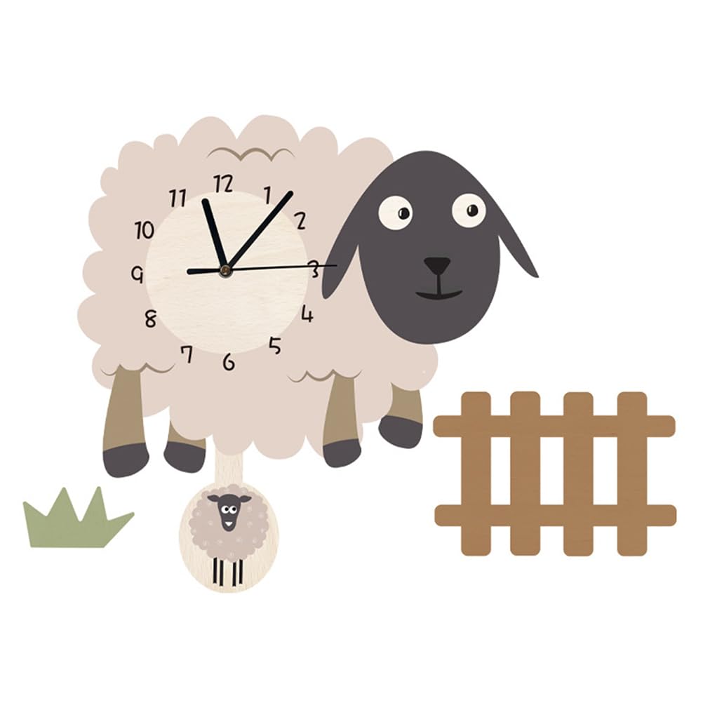 Cabilock Swinging Sheep Wall Clock Creative Cartoon Nordic Artistic Clock for Living Home Decor Lovely Animal