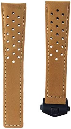 ROUHO Matte Leather Strap Breathable 22Mm24Mm For Tag Heuer Connected Monaco-Khaki + Black Buckle 22mm