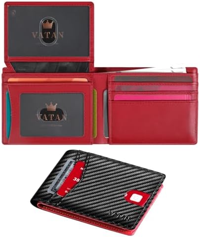 かおる　RFID搭載　美品プラダ✨ヴィッテロ　L字ファスナー レッド Amazon.com: Real Leather Mens Bifold Wallet RFID Blocking Slim