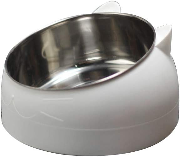 tegongse Cute Cat and Dog Bowl Protection Cervical Vertebra 15 Degree Oblique Mouth Pet Stainless Steel Food Bowls
