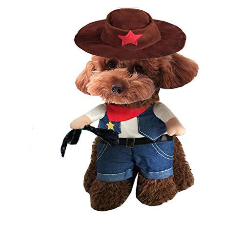 QLINLEAF Halloween Funny Pet Dog Cat Costume West Cowboy Uniform with Hat Set Cute Clothes Suit Dressing up Party XL Size