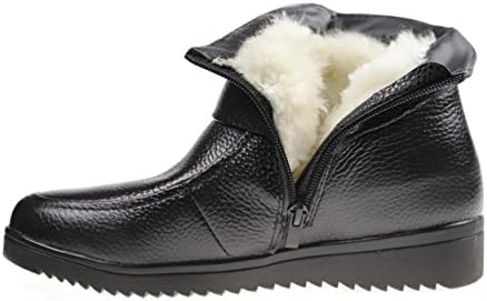 Bigwanbig New Autumn Winter Women Fashionable Casual Retro Handmade Lace Leather Round Toe Warm Heel Ankle Boots (And Fur-lined) (5B(M) US=EU35=225mm, Wool-lined Black)