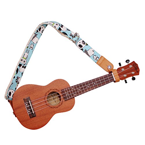 MUSIC FIRST Original Design 'PANDA' Soft Cotton & Genuine Leather Ukulele Strap Ukulele Shoulder Strap
