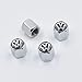 INCART Universal Steel (4pcs) Car Tire Valve Stem Air Caps Cover + (1pcs) Keychain for VW Volkswagen Silver