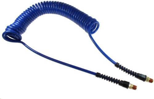 Coilhose Pneumatics PU14-10B-B Flexcoil Polyurethane Coiled Air Hose, 1/4-Inch ID, 10-Foot Length with (2) 1/4-Inch Reusable Strain Relief MPT Swivel Fittings, Dark Blue