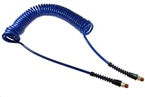 Coilhose Pneumatics PU14-25B-B Flexcoil Polyurethane Coiled Air Hose, 1/4-Inch ID, 25-Foot Length with (2) 1/4-Inch Reusable Strain Relief MPT Swivel Fittings, Dark Blue