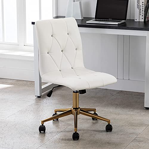 Duhome Modern Home Office Chair，Cute White Desk Chair with Gold Base