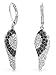 Two Tone Spiritual Guardian Angel Wing Feather Cubic Zirconia Black White CZ Lever back Earrings For Women Silver Plated