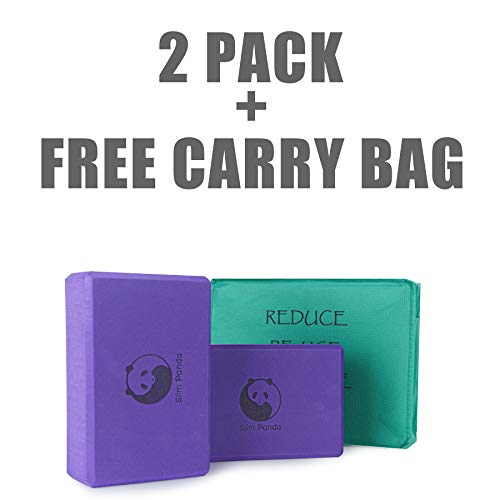 Slim-Panda-FoamCork-Yoga-Block-Set-of-2-Firm-Sturdy-Non-Slip-EVA-Cork-Wood-Eco-Blocks-with-Cover-Bag-9x6x3-Inch-For-Yoga-Pilates-Meditation-Home-Gym-Purple-Grey-Cork